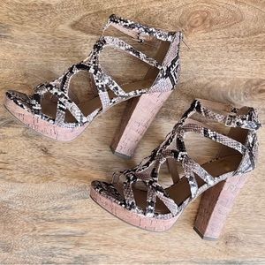 Report 6 Snake Skin Strappy Cut Out Block Heels